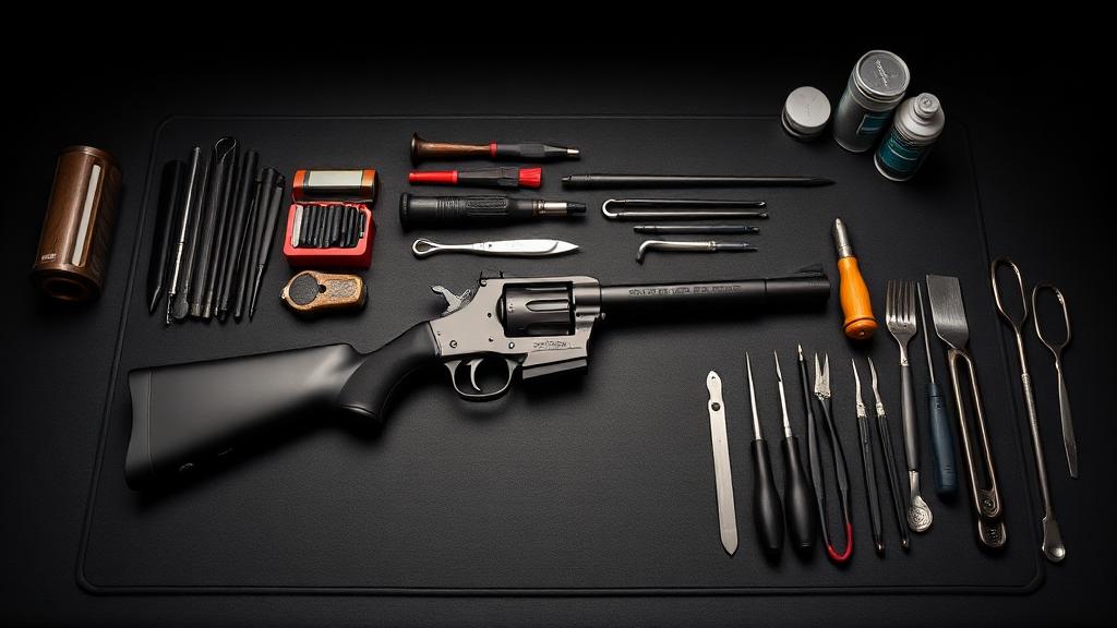 Professional firearm cleaning mat with custom design and organized tools